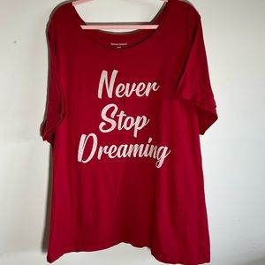 Woman Within Plus Size Red “Never Stop Dreaming” Intimates Sleepwear Tshirt